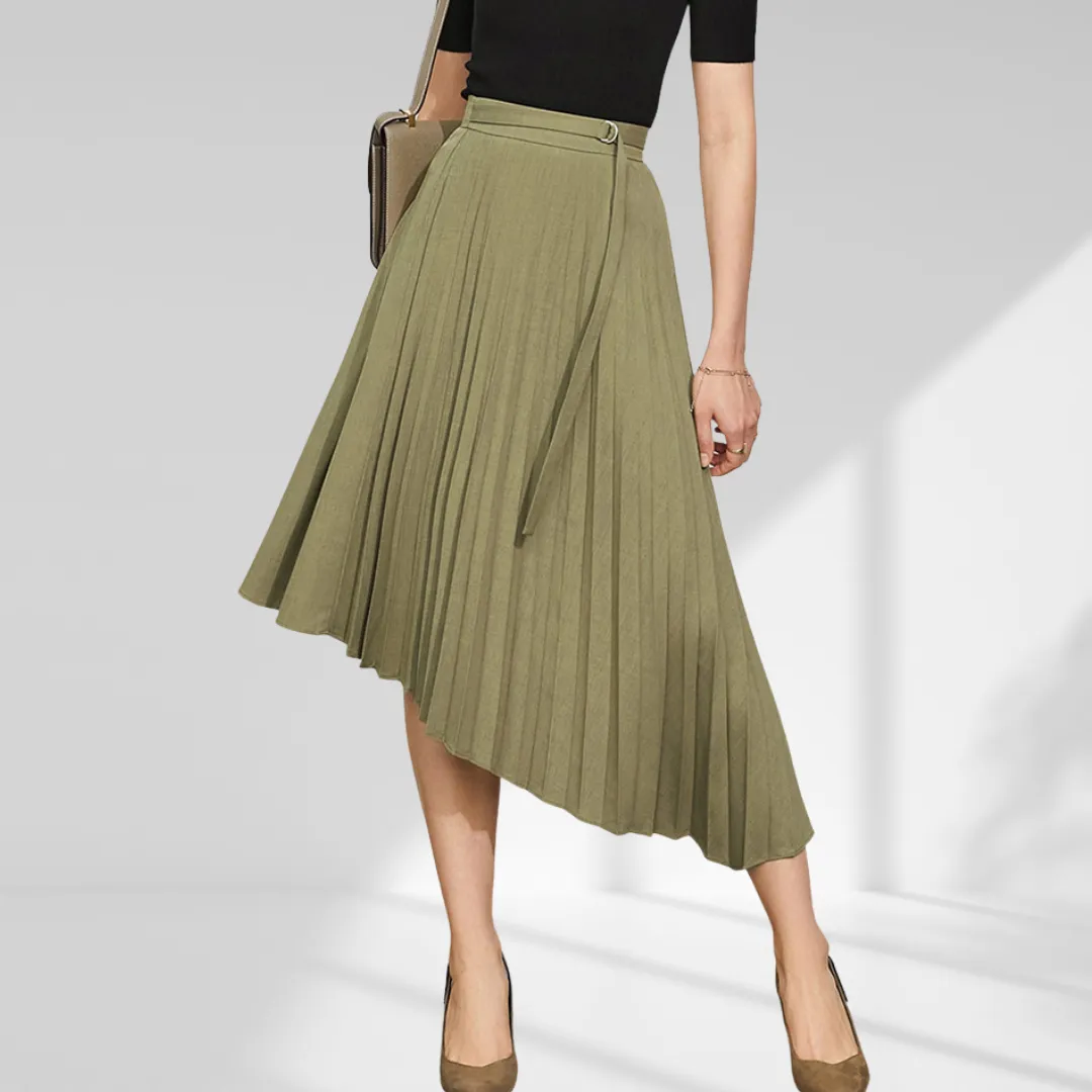 A-line Asymmetric Pleated Midi Skirt