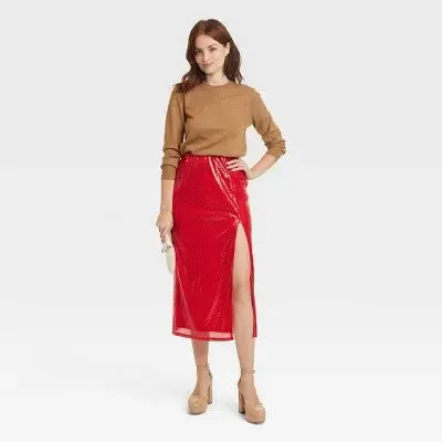 A New Day Women's Mid Rise Midi A-Line Sequin Satin A-Line Skirt