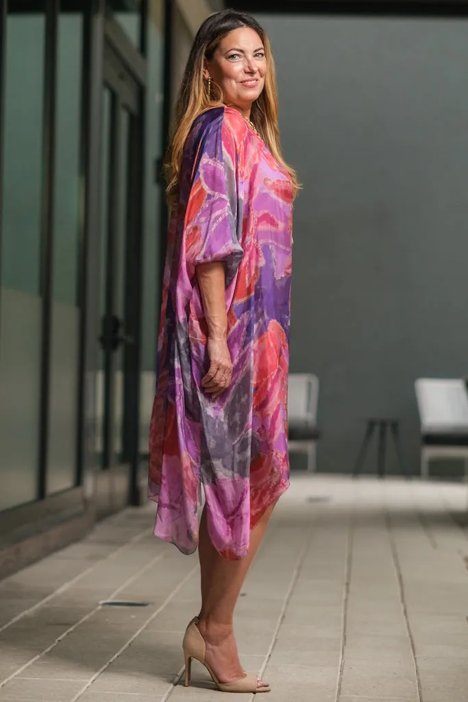 Alessia Lily Watercolor Silk Kaftan Dress (DQ202LW)