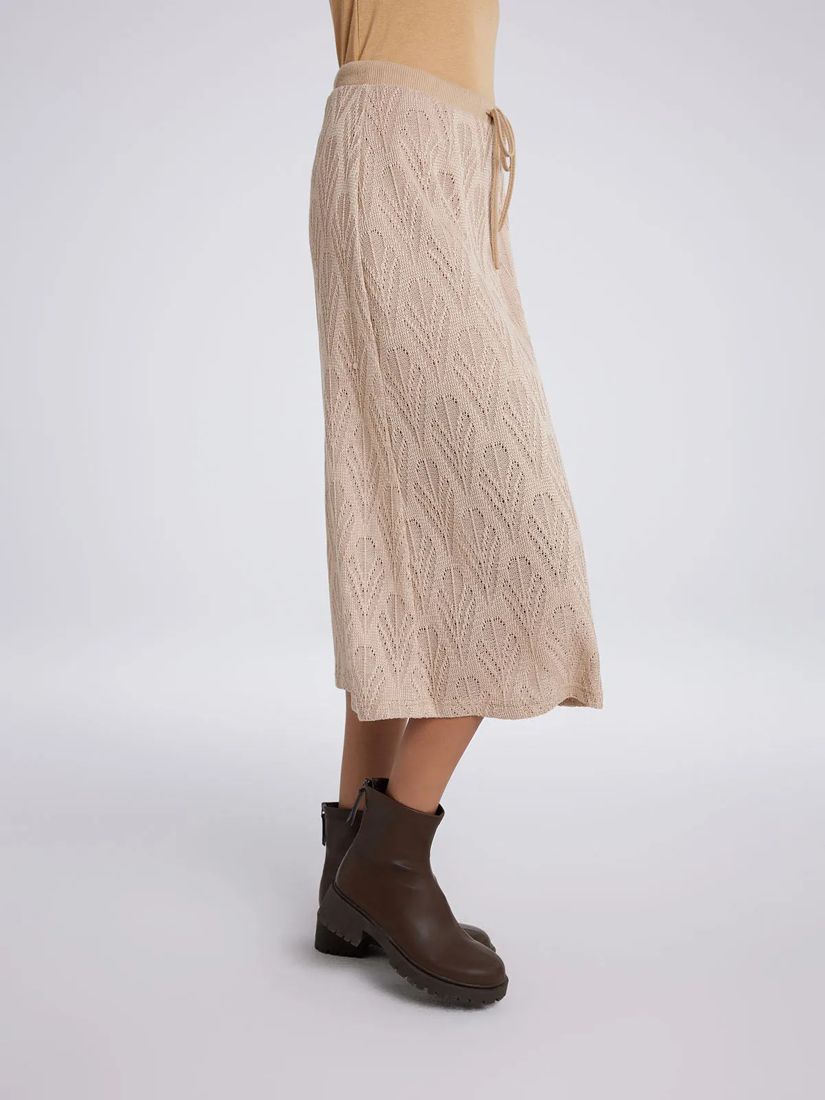 ASOBIO Hollow A-Line Knit Midi Skirt