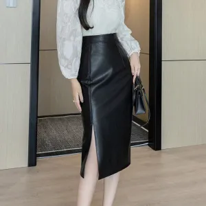 Autumn Black Wrap 2024 New High Wasit Straight Front Split Pencil Skirt