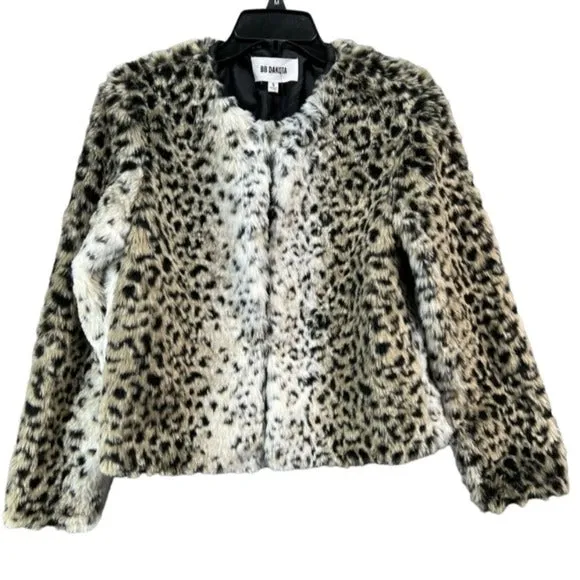 BB Dakota Wild Thing Snow Winter Jacket Black Tan Leopard Soft Faux Fur Size M