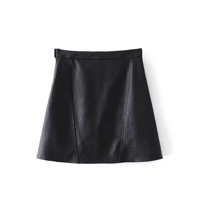 Bella Philosophy 2017 spring high waist Skrit PU faux leather women skirt pink yellow black green blue zipper mini skirt women