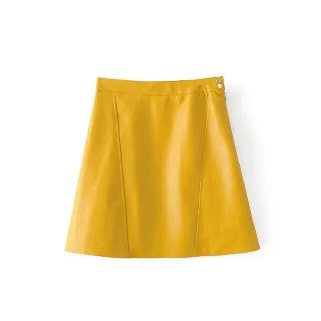 Bella Philosophy 2017 spring high waist Skrit PU faux leather women skirt pink yellow black green blue zipper mini skirt women