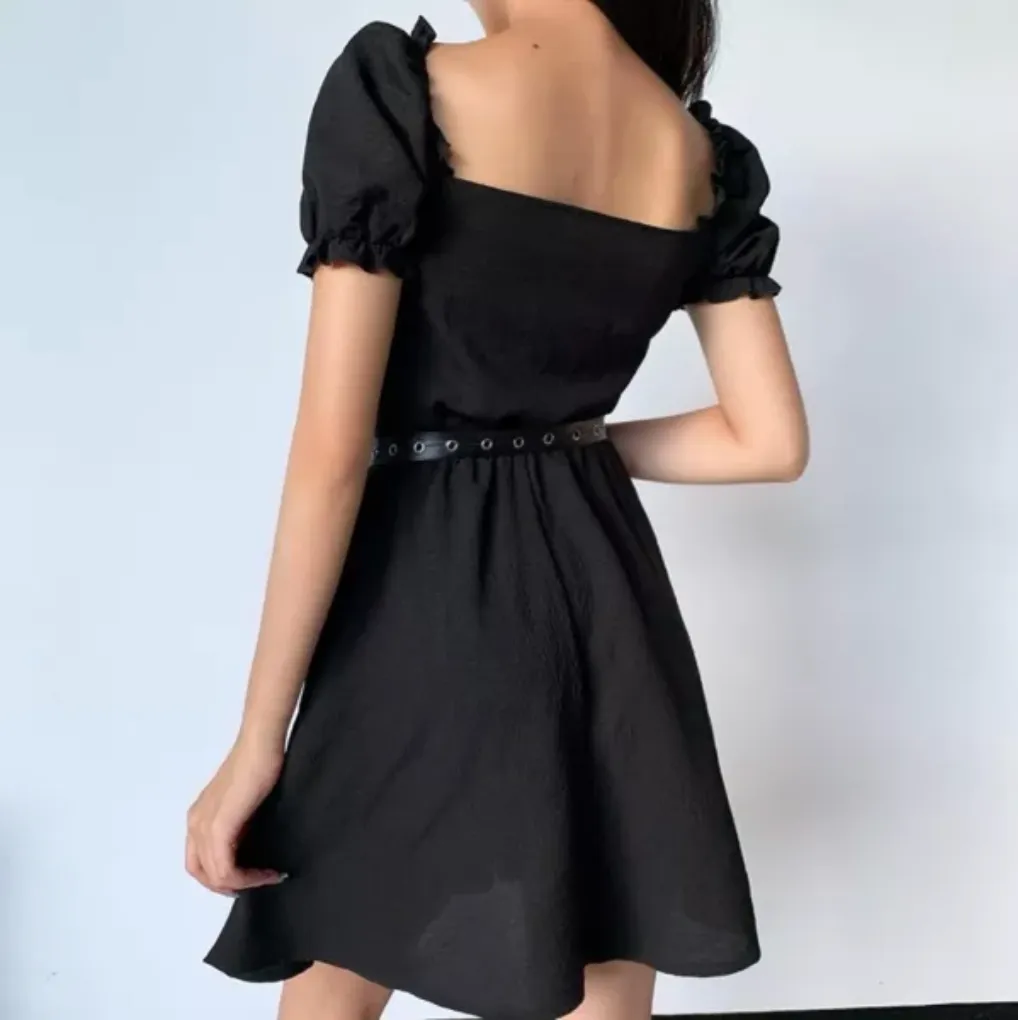 Black Gothic Lace-up Skater Dress