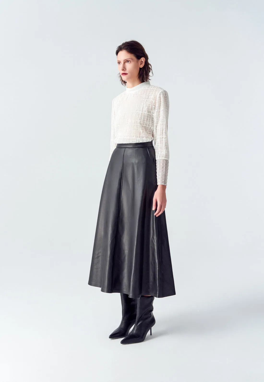 Black Vegan Leather Flare Skirt