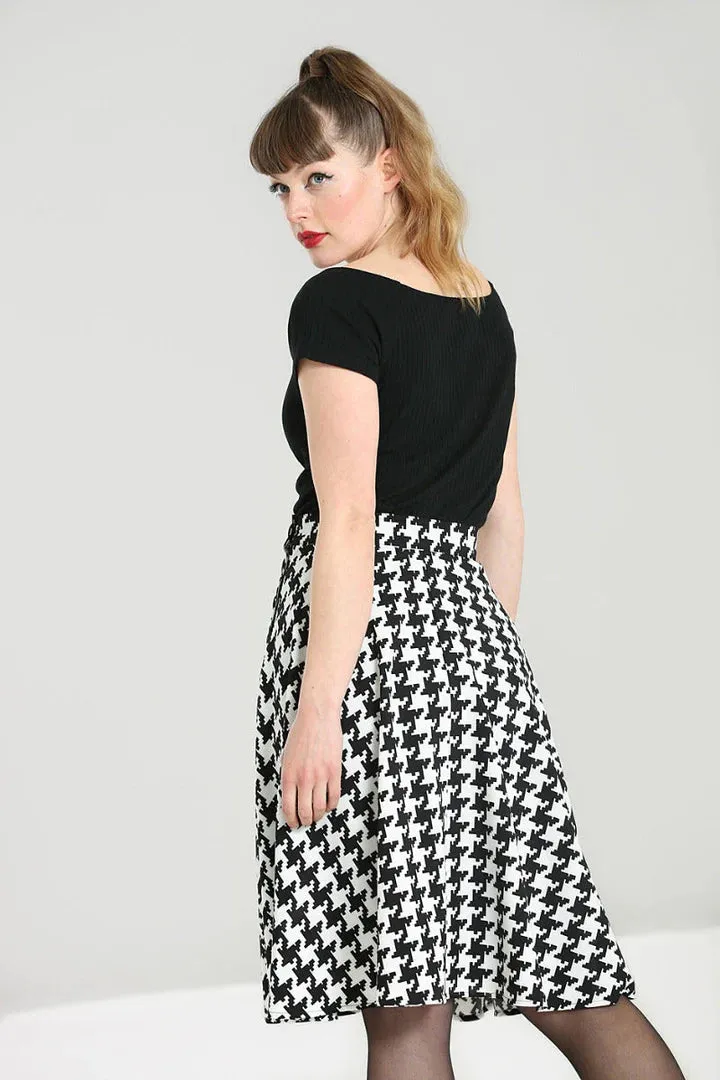 Blake Houndstooth Print Swing Skirt by Hell Bunny