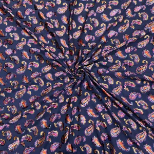 Blue & Pink Floral Print Brasso Velvet Fabric 48 in