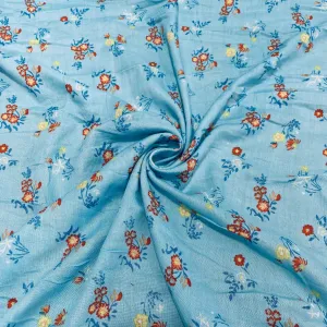 Blue Multicolor Floral Print Rayon Fabric