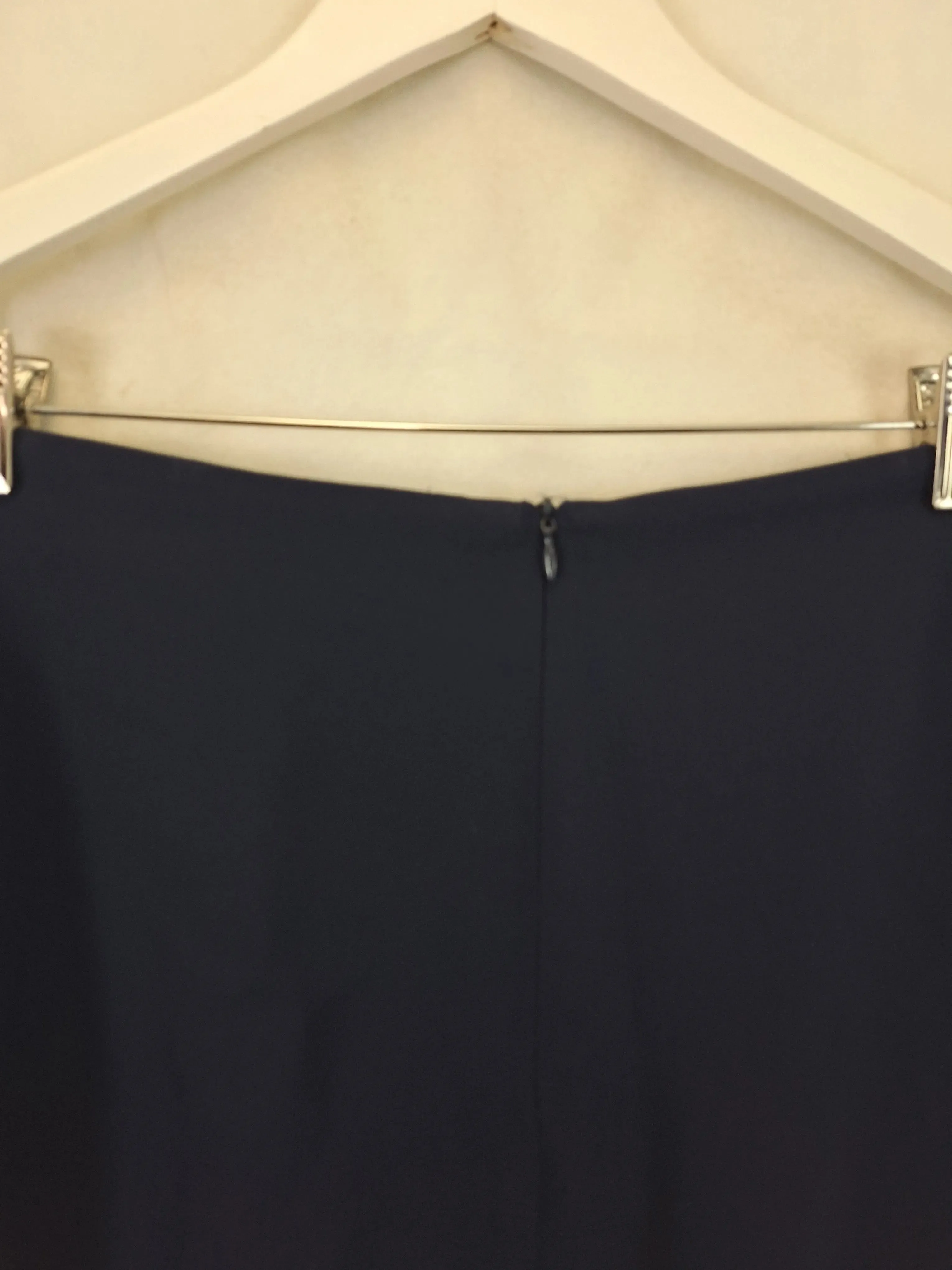 Carla Zampatti Navy Asymmetric Pencil Side Split Midi Skirt Size 12