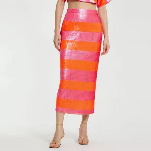 Classic Sequin Striped Midi Pencil Skirt