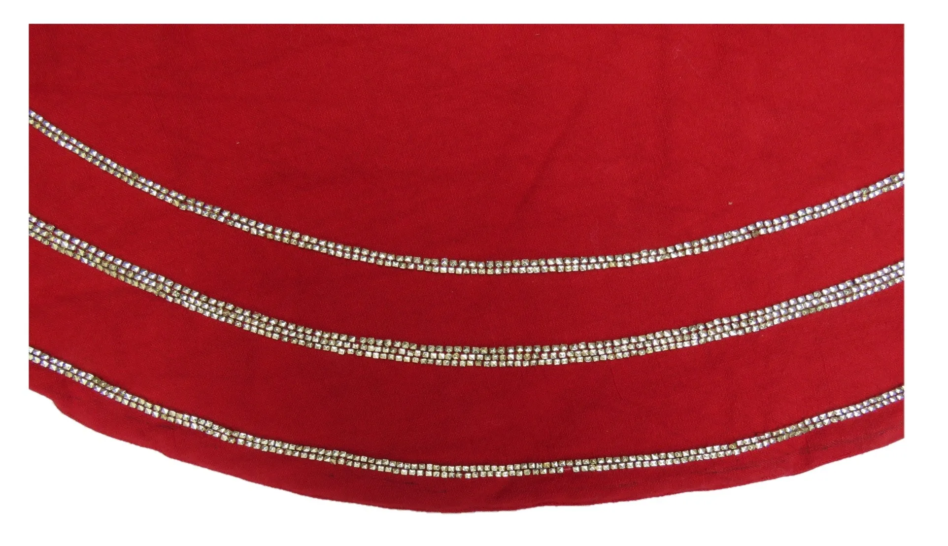 Concentric Nailhead Circles Christmas Tree Skirt in Red Linen - 60"