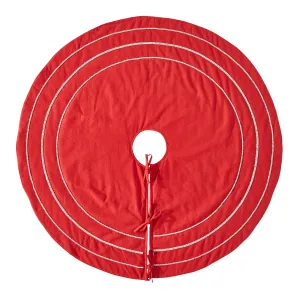 Concentric Nailhead Circles Christmas Tree Skirt in Red Linen - 60"