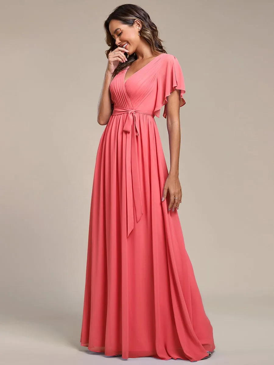 Custom Size Tie-Waist Pleated A-line Evening Dress