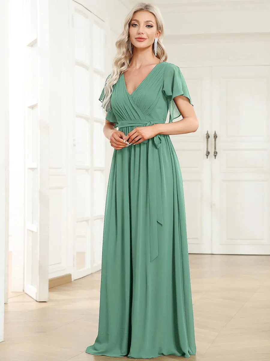 Custom Size Tie-Waist Pleated A-line Evening Dress