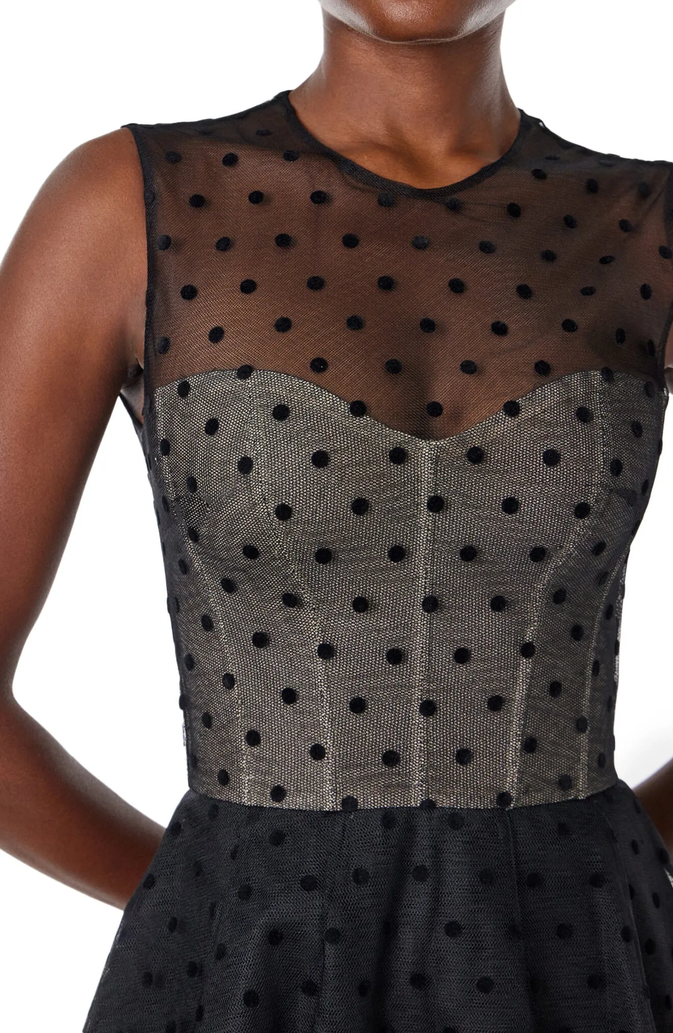 Dotted Tulle Sleeveless Cocktail Dress