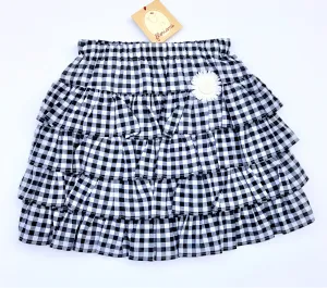 Floriane of France Black/White Tiered Soft Cotton Gingham Print Skirt