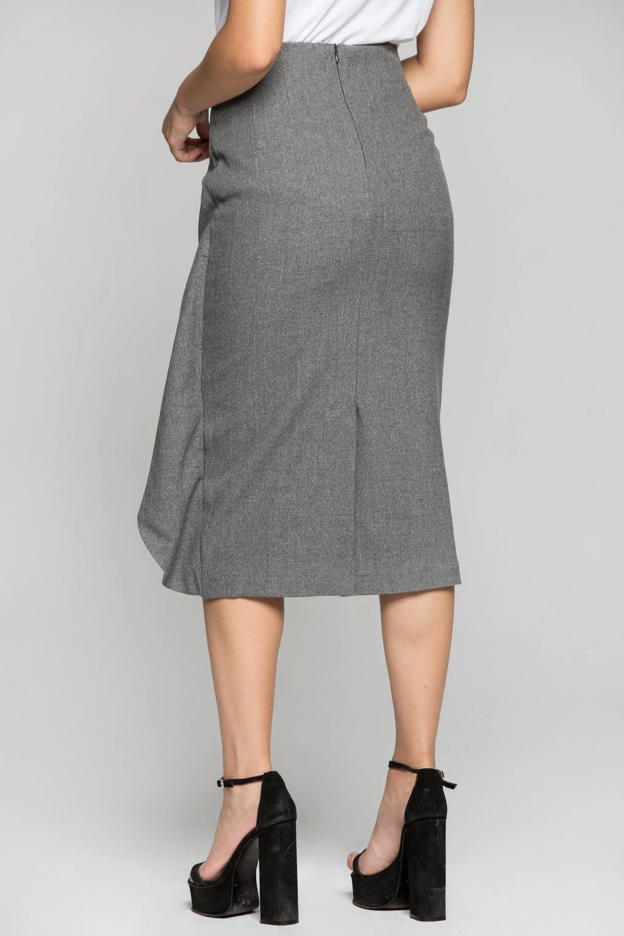 Grey Pearl Detail Pencil Skirt