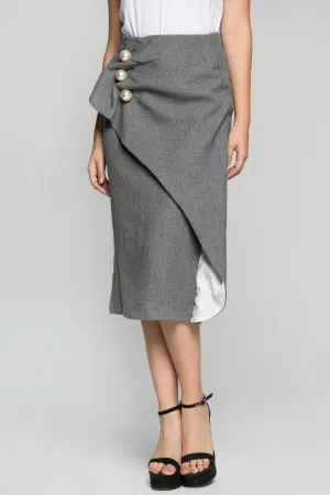 Grey Pearl Detail Pencil Skirt