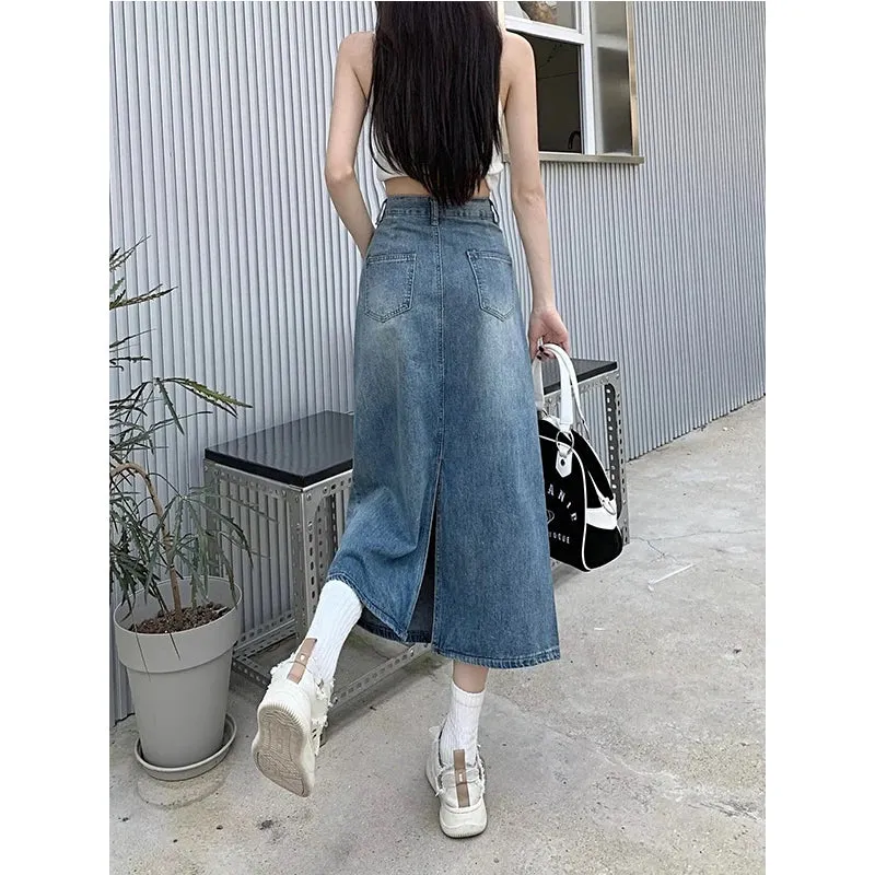 High Waist Jeans Skirt Straight Side Split A-line Pencil Skirt