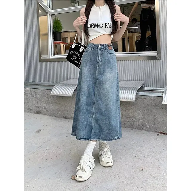 High Waist Jeans Skirt Straight Side Split A-line Pencil Skirt