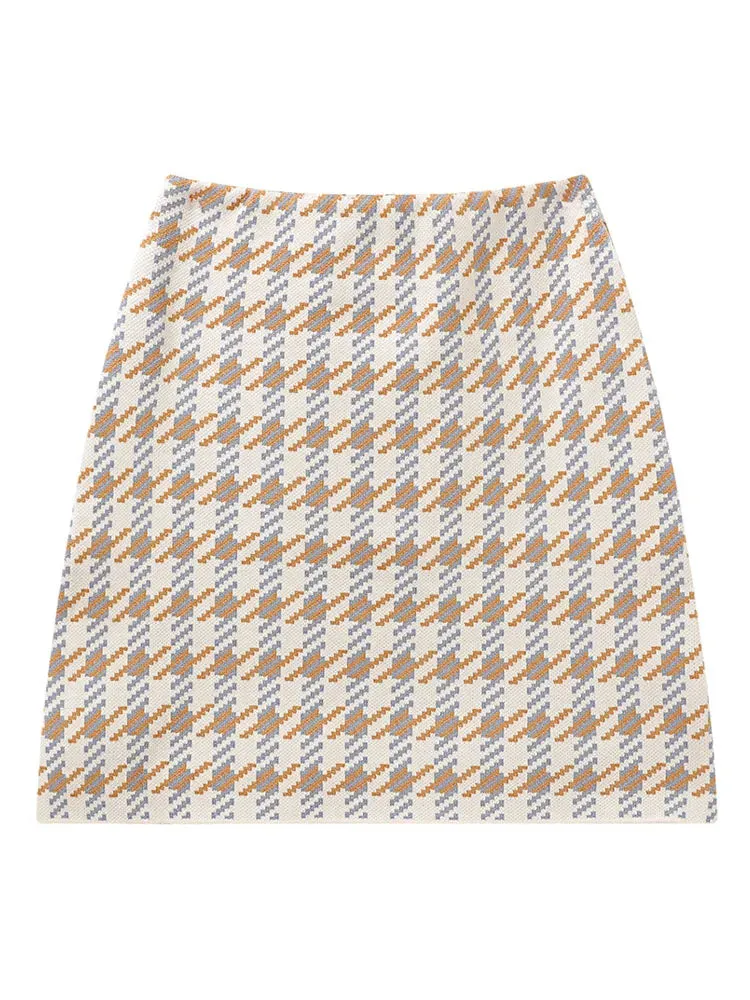 Houndstooth Print Knitted Skirts Women Spring Fashion High Waist Bodycon Mini Skirt Female B-008