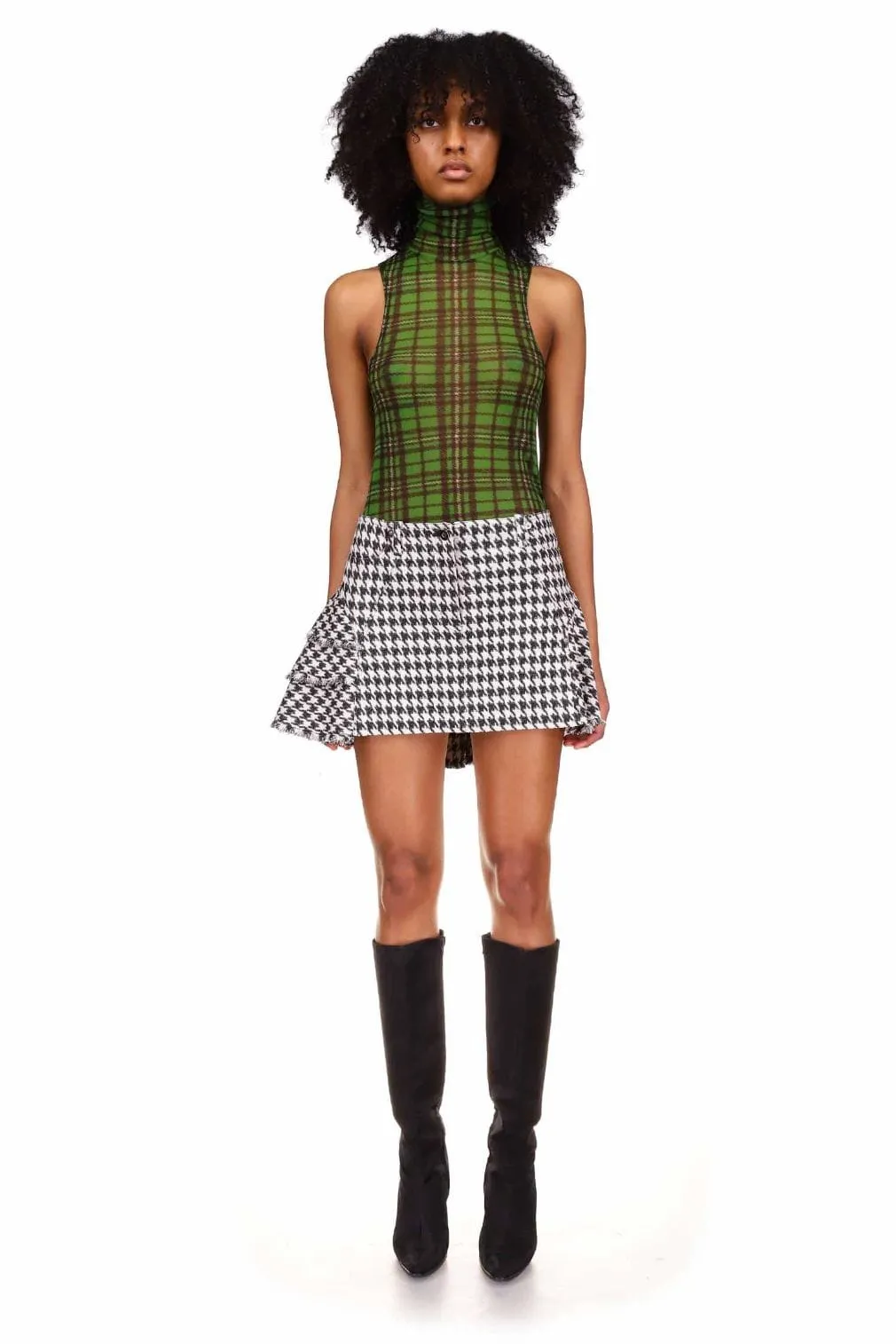 Houndstooth Wool Ruffle Skirt