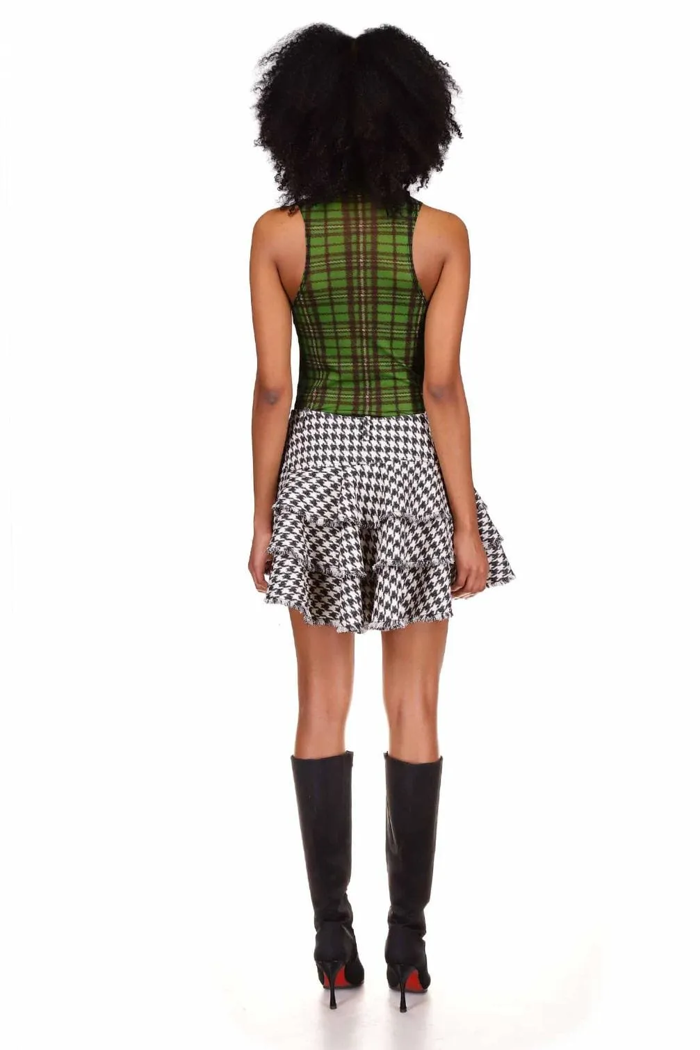 Houndstooth Wool Ruffle Skirt