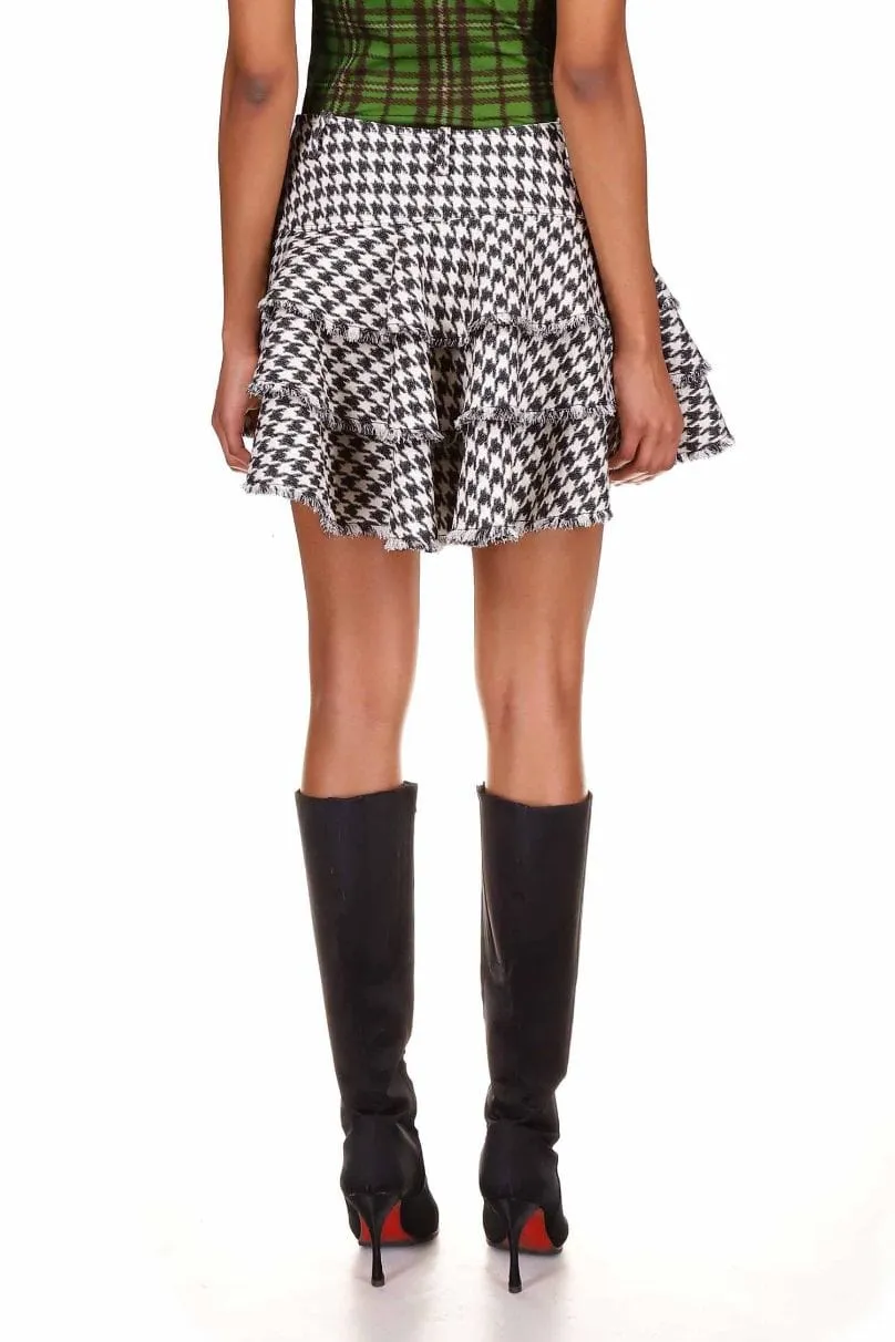 Houndstooth Wool Ruffle Skirt