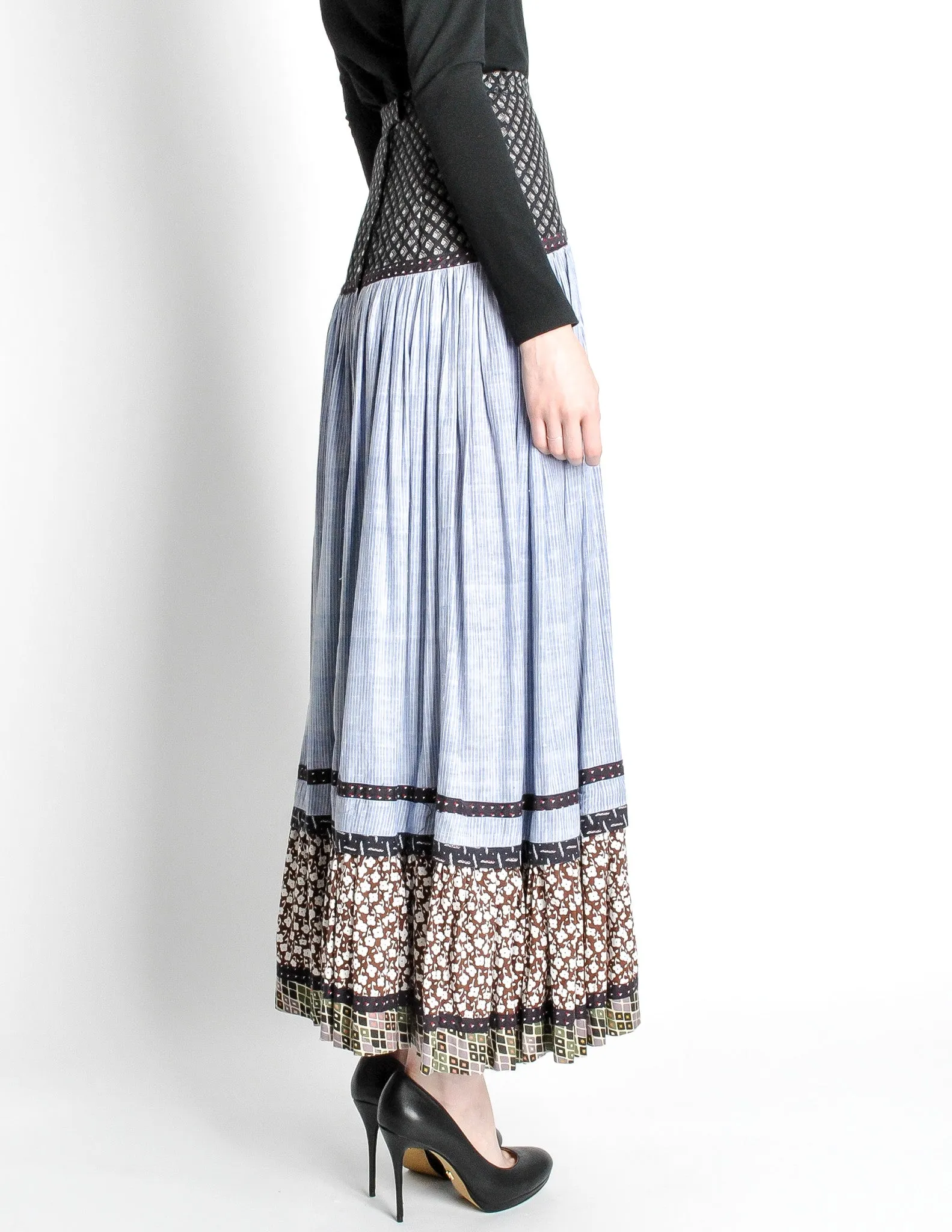 Koos Vintage Striped Floral Prairie Maxi Skirt