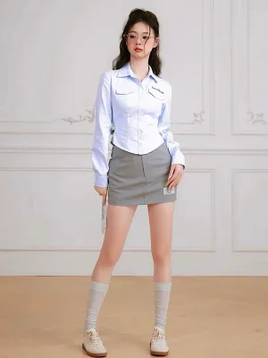 Korean Preppy Style Gray Pencil Mini Skirt