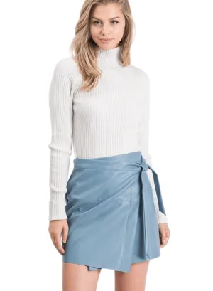 Kristen Vegan Leather Blue Mini Skirt - Adjustable Waist