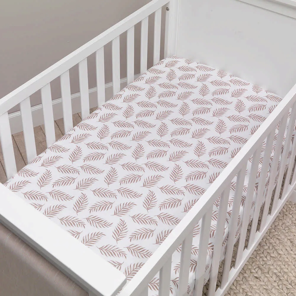 Lambs & Ivy Signature Organic Fitted Crib Sheet - Taupe Leaves