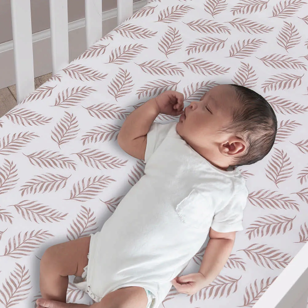 Lambs & Ivy Signature Organic Fitted Crib Sheet - Taupe Leaves