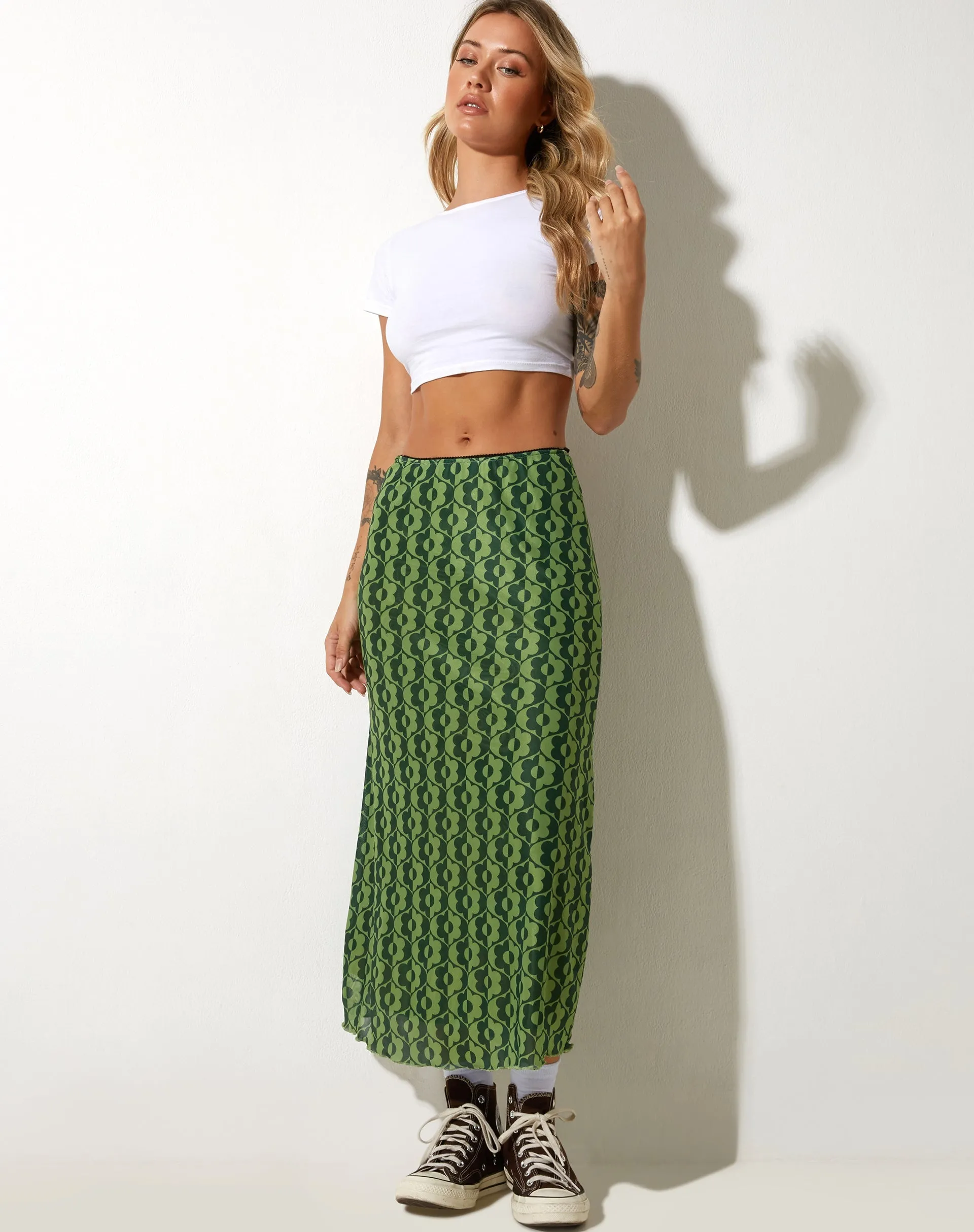 Lassie Midi Skirt in Wavy Daisy Green