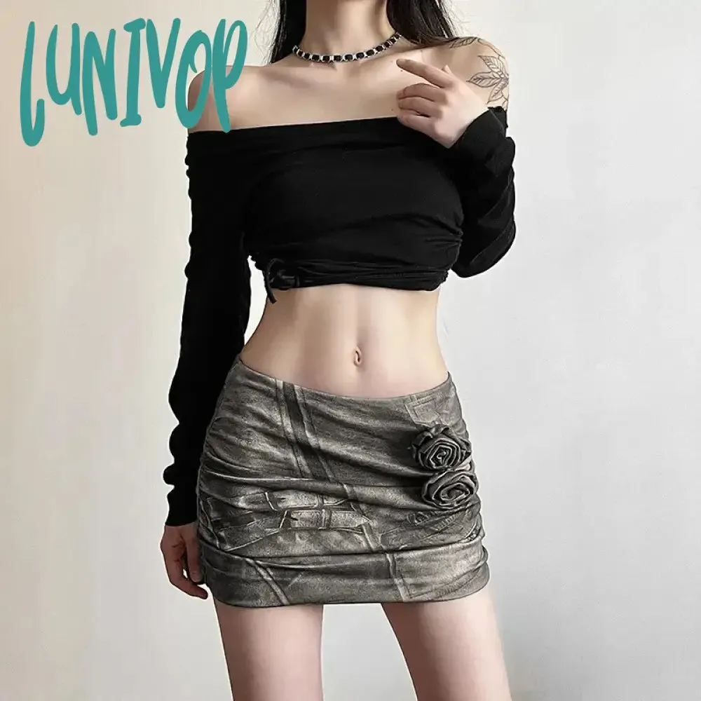 Lunivop 3d Floral Appliques Mini Skirts Sexy New in Micro Skirt Extreme Y2k Harajuku Fashion Streetwear Women Bottoms