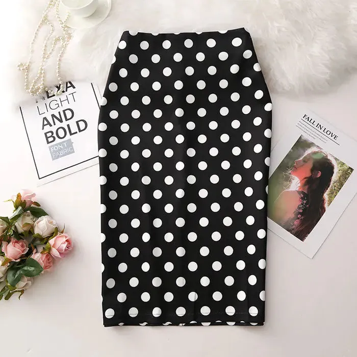 LVSANW 2024 New European Red Rose Flower Print Summer Women Pencil Skirts Lady Midi Saias Female Black Faldas Girls Slim Bottoms S-2XL