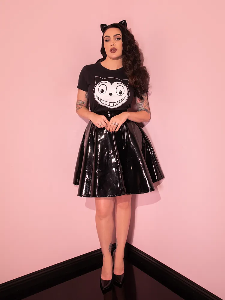 Miss Kitty Skater Skirt in Black Vinyl - Vixen by Micheline Pitt