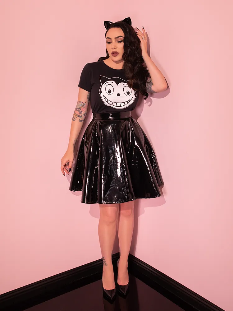 Miss Kitty Skater Skirt in Black Vinyl - Vixen by Micheline Pitt