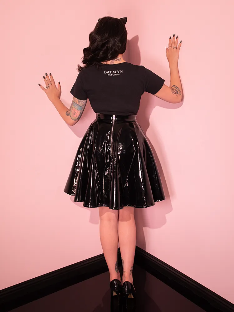 Miss Kitty Skater Skirt in Black Vinyl - Vixen by Micheline Pitt