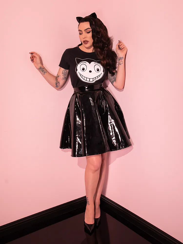 Miss Kitty Skater Skirt in Black Vinyl - Vixen by Micheline Pitt