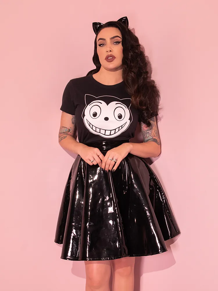 Miss Kitty Skater Skirt in Black Vinyl - Vixen by Micheline Pitt