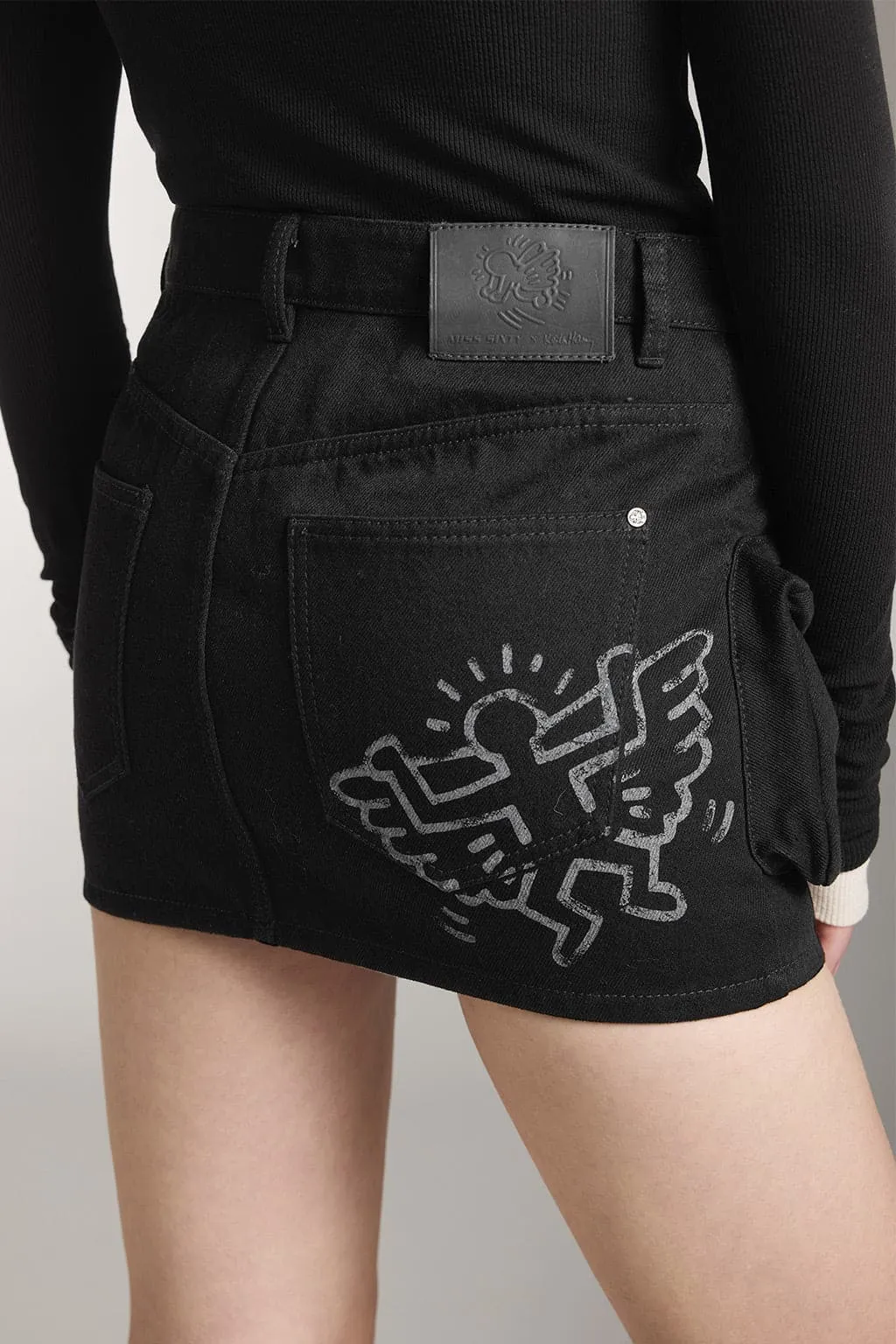 Miss Sixty X Keith Haring Capsule Collection Cargo Style Denim Skirt With Pockets