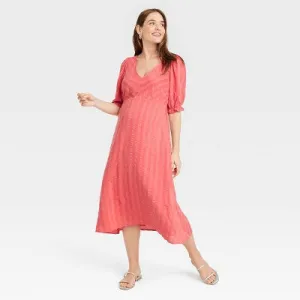 New - The Nines by HATCH Elbow Sleeve Tonal Maternity Dress Tomato Red Striped M