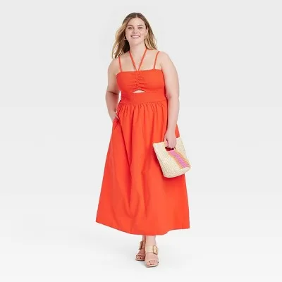 New - Universal Thread Women's Smocked Cut-Out Maxi Dress Casual Sundress