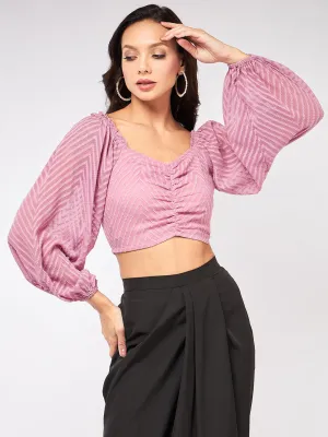 Self Design Crop Top With Baggy Sleeves