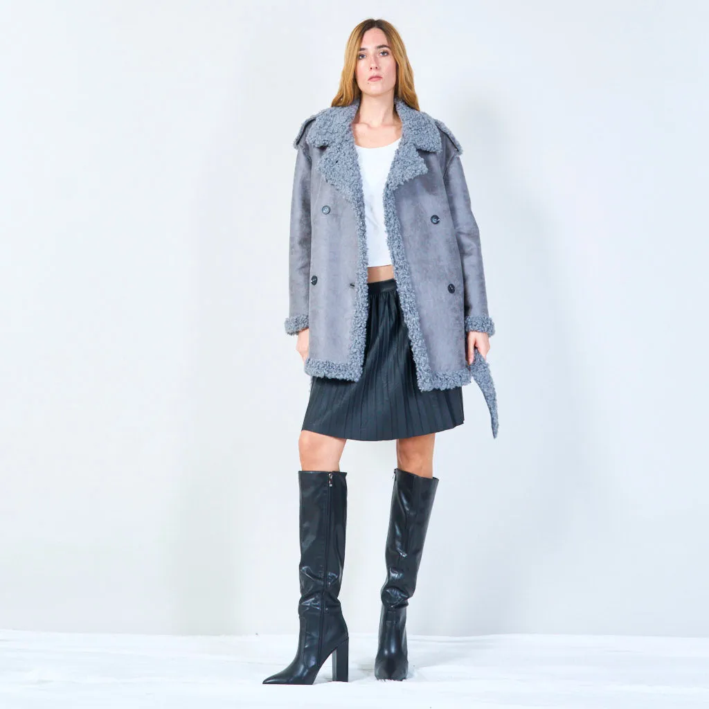 Shelley | Shearling-lined Belted Coat  oversized Lapels