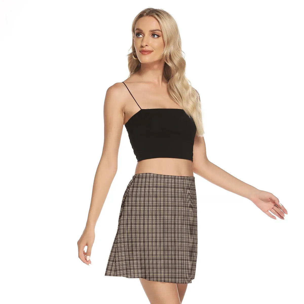 Vampire Art Dark Academia Cream & Black Tartan Women's Mesh Short Skirt