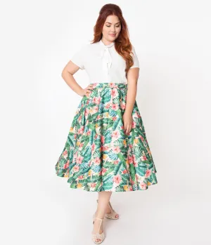 Voodoo Vixen Plus Size 1950s Tropical Print Swing Skirt