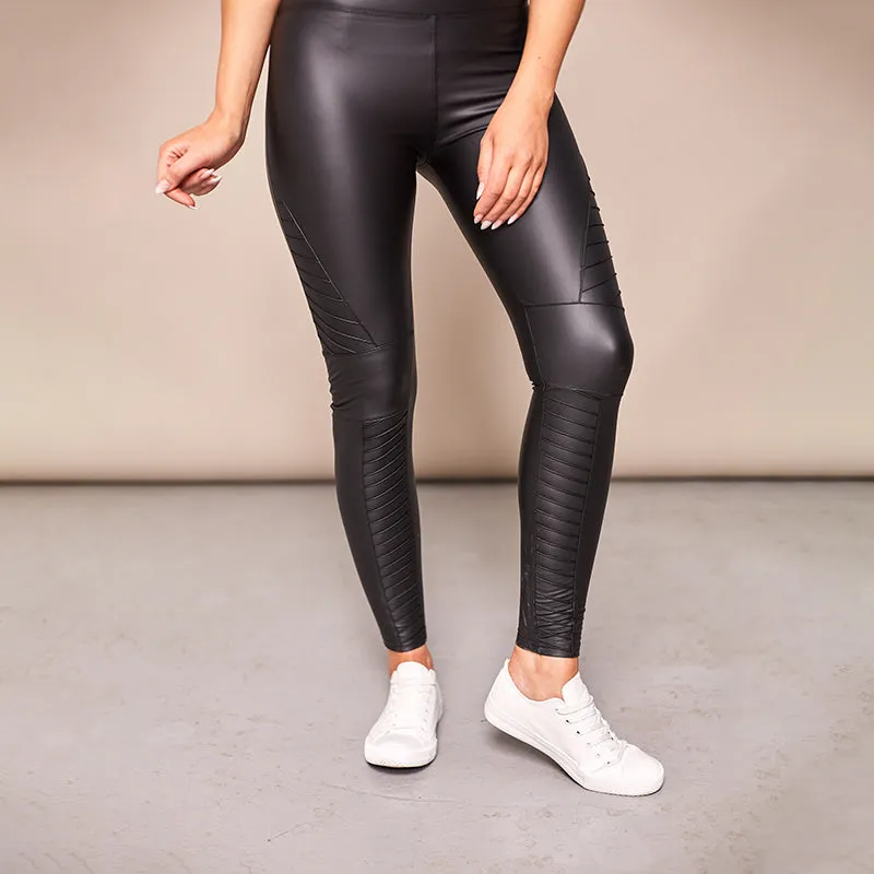 Wet Look Biker Leggings (Black)